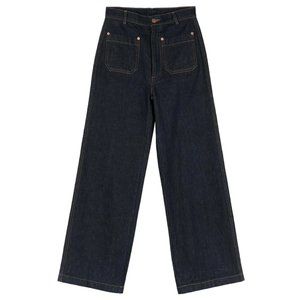 Doen Newport Jeans Denim Dark Rinse Wash size 31 wide-leg high-waist patchpocket